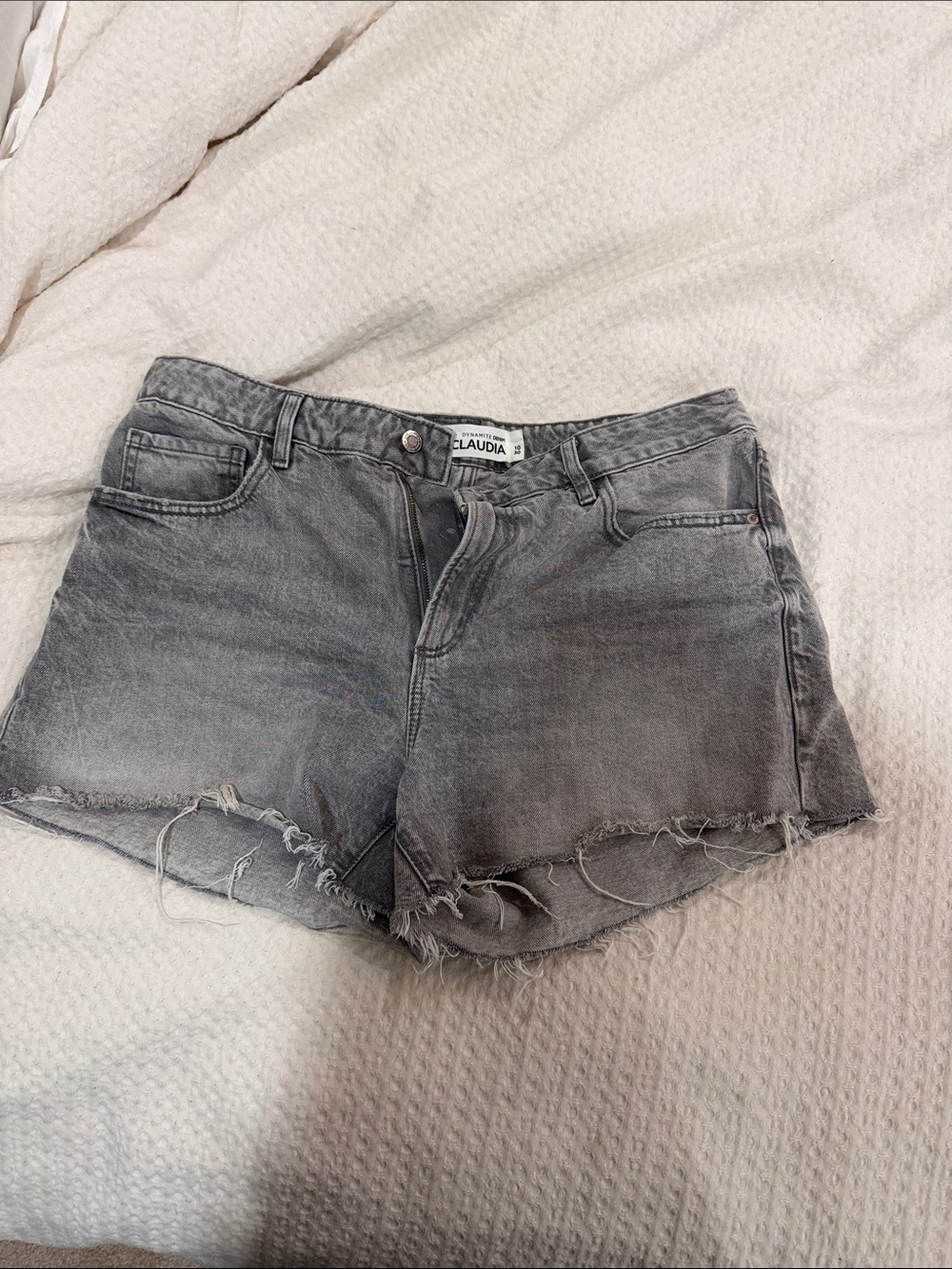 Dynamite Washed Gray Frayed Denim Shorts